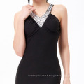 Grace Karin Longueur de sol Perles Robe formelle Robe de soirée courte noir Bodycon CL6157